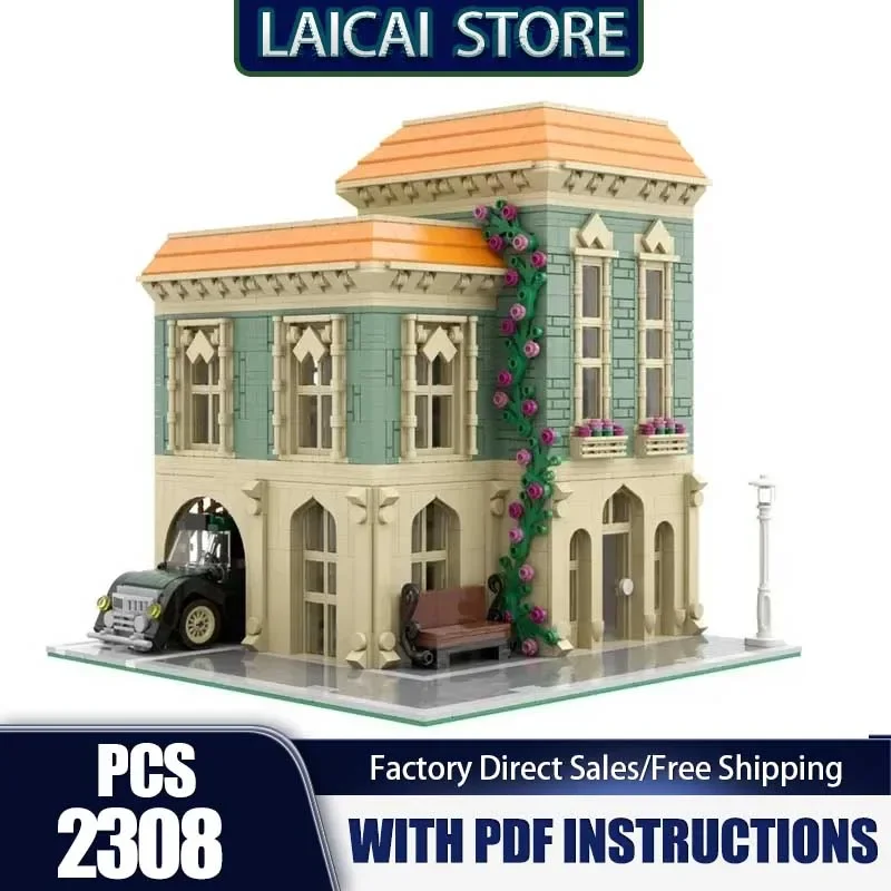 

Модульная модель с видом на улицу Moc, строительные кирпичи, пост, офис и доставка, автомобиль, технология, блоки, подарок, рождественская игрушка, набор «сделай сам», сборка