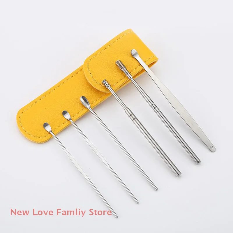 6 Pcs/set Ear Cleaner Ear Wax Pickers Stainless Steel Earpick Wax Remover Piercing Kit Earwax Curette Spoon Care Ear Clean Tools