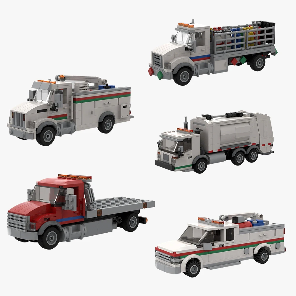 New MOC City Sanitation Service Vehicle Model Building Blocks DIY Modular Transport Vehicle Assembly Children's Toy Boy Gift Set