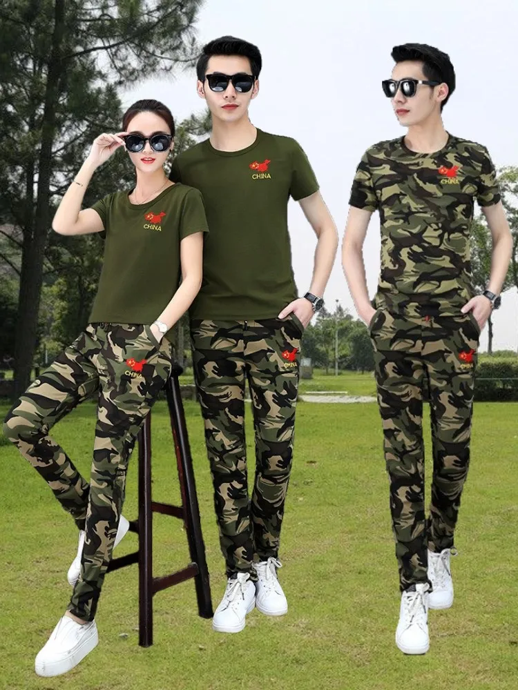 outdoor-camouflage-uniform-short-sleeve-t-shirt-set-summer-new-casual-men-women-sports-two-piece-suit-ydf-unisex-camouflage-wear