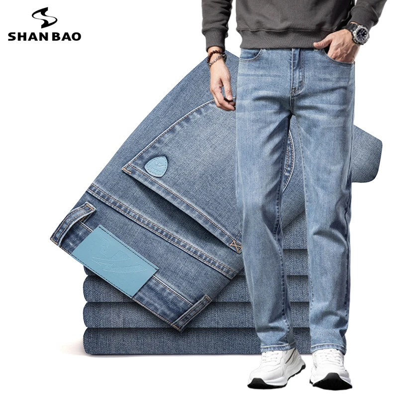 

Autumn Brand New Vintage Midweight Men's Fit Straight Cotton Stretch Denim Jeans Premium Clothing Nostalgic Casual Trousers