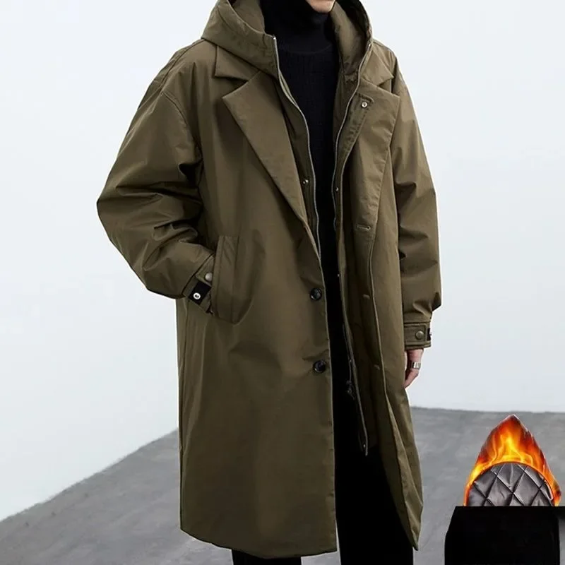 

The New Trendy Overcoat for Men in Autumn and Winter Two Mid-length Hooded Trench Coats Is Must-have for Men Fashion Personality