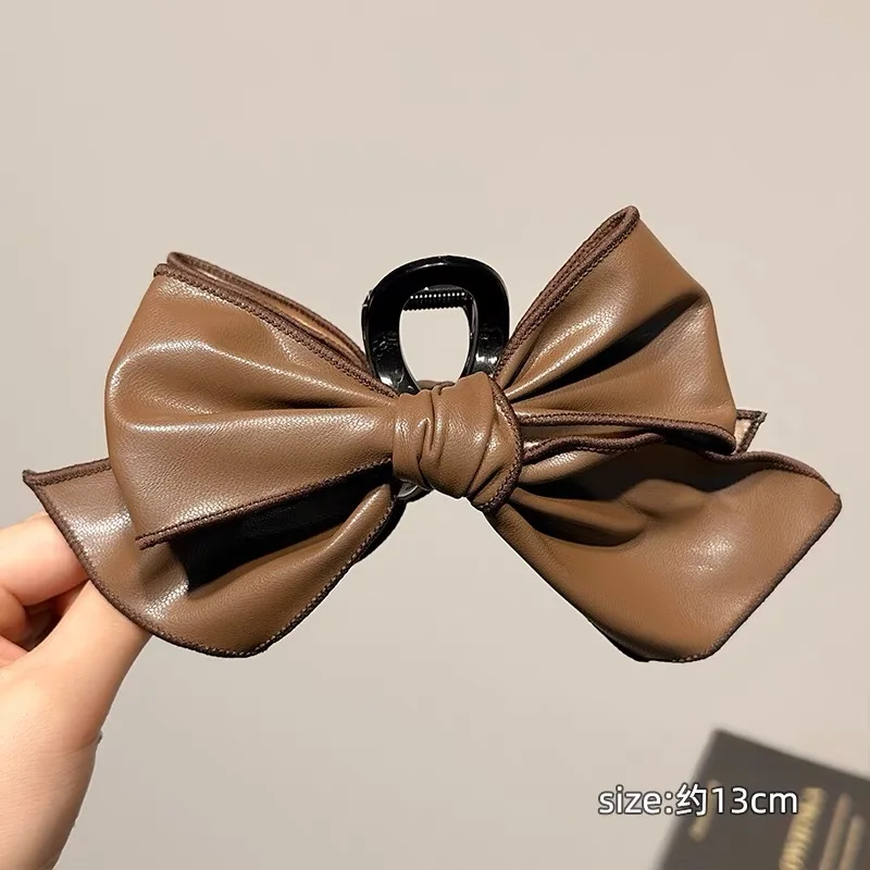 Simple Fashion Black Bow-knot Hair Clip Hair Accessories Ponytail Hairpin PU Big Bows Shark Clip Sweet Grab Clip