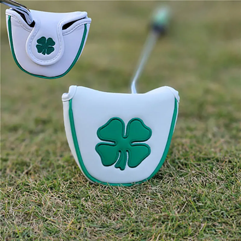 Magnet Clover Golf Putter Iron Cover Magnetic Closure White Green PU Leather Waterproof Golf Head Cover for Blade Mallet Putter