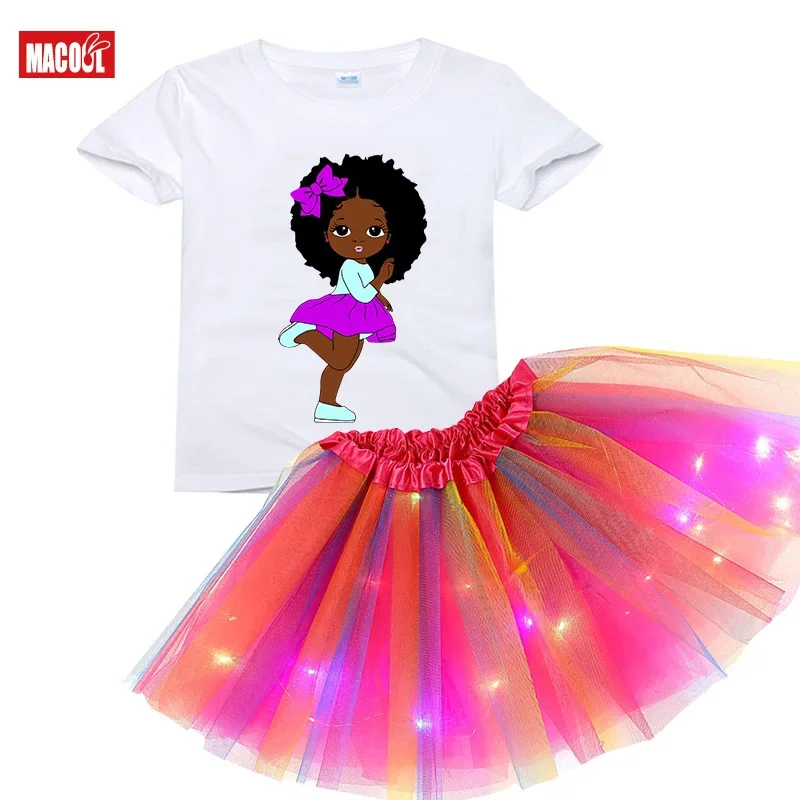 

2025 Girl Dresses Set for Girls Tutu Princess Party Dresses with LED Lights Flower Birthday Party Cosplay Costume Girls Clothing