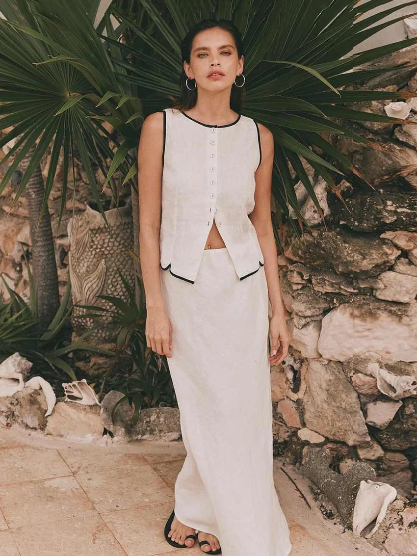 Marthaqiqi Casual Women Sleepwear Set O-Neck Pajama Sexy Tank Top Nightwear Sleeveless Nightgown Long Skirts Ladies Nightie Suit