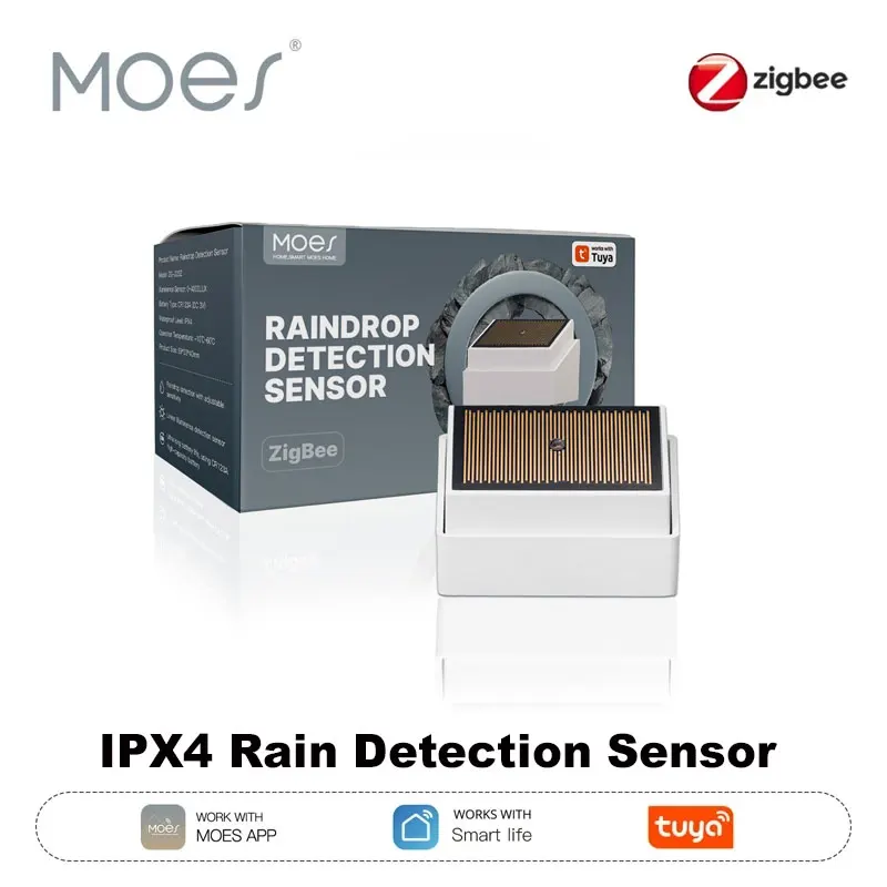 

MOES 2in1 Tuya ZigBee Умное обнаружение дождя с датчиком освещенности Датчик утечки воды Наружный датчик с питанием от батареи IPX4 Водонепроницаемый