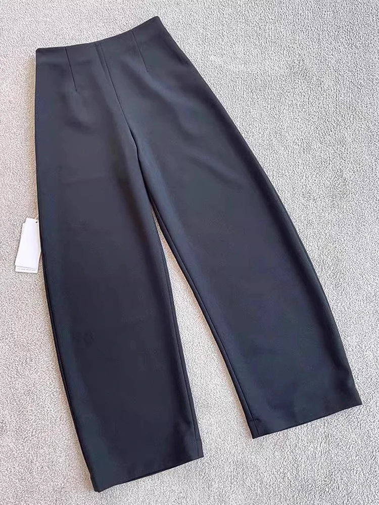 Retro High Waist Scythe Shape Women's Straight Leg Casual Pants Spring Autumn Black Banana Long Trousers Fashionable All Match