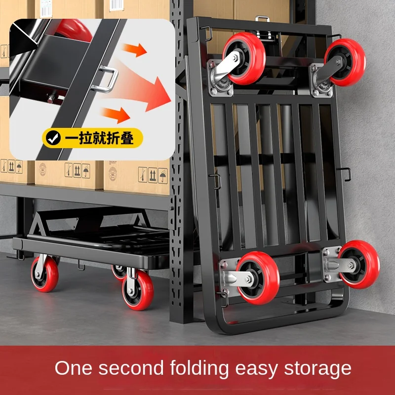 Thickened Heavy-Duty Steel Pipe Four-Wheel Foldable Flat Trailer Trolley From China For Site Handling And Warehouse Use