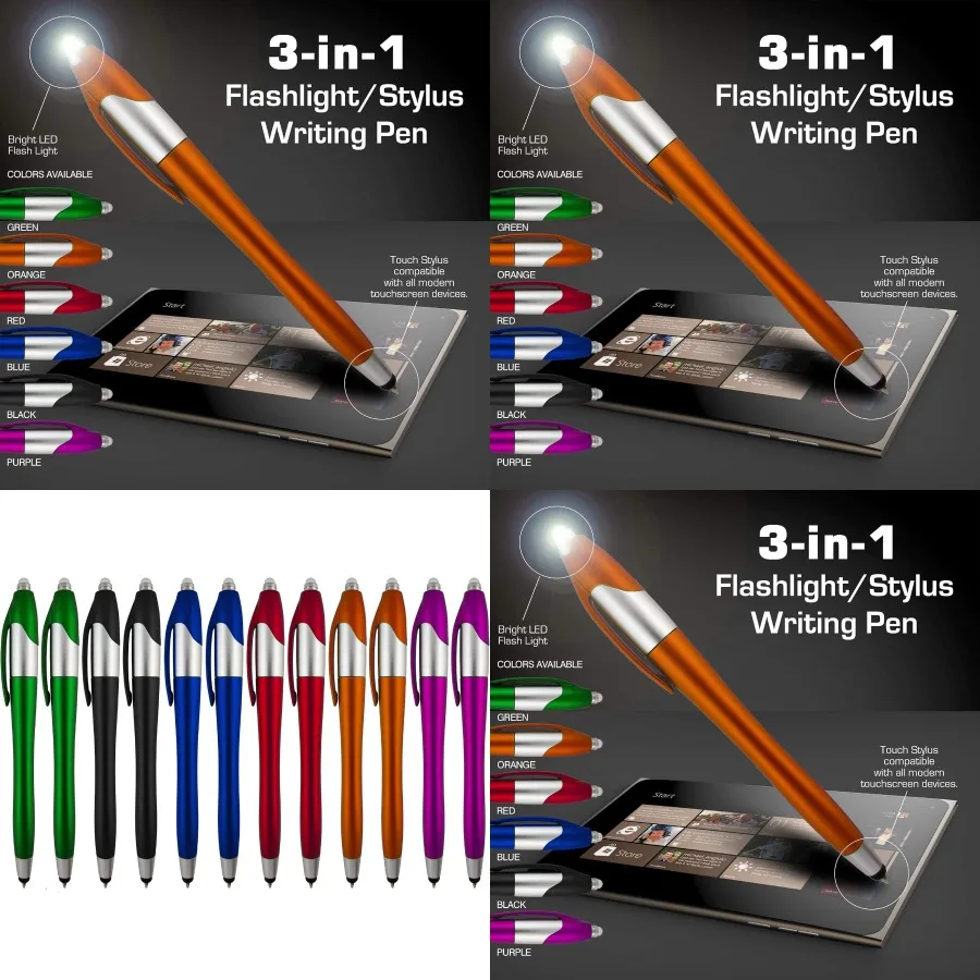 

Multi-Function Stylus Pen with Ball Point Black Ink and Capacitive Touchscreen Compatibility Integrated LED Flashlight for Medi