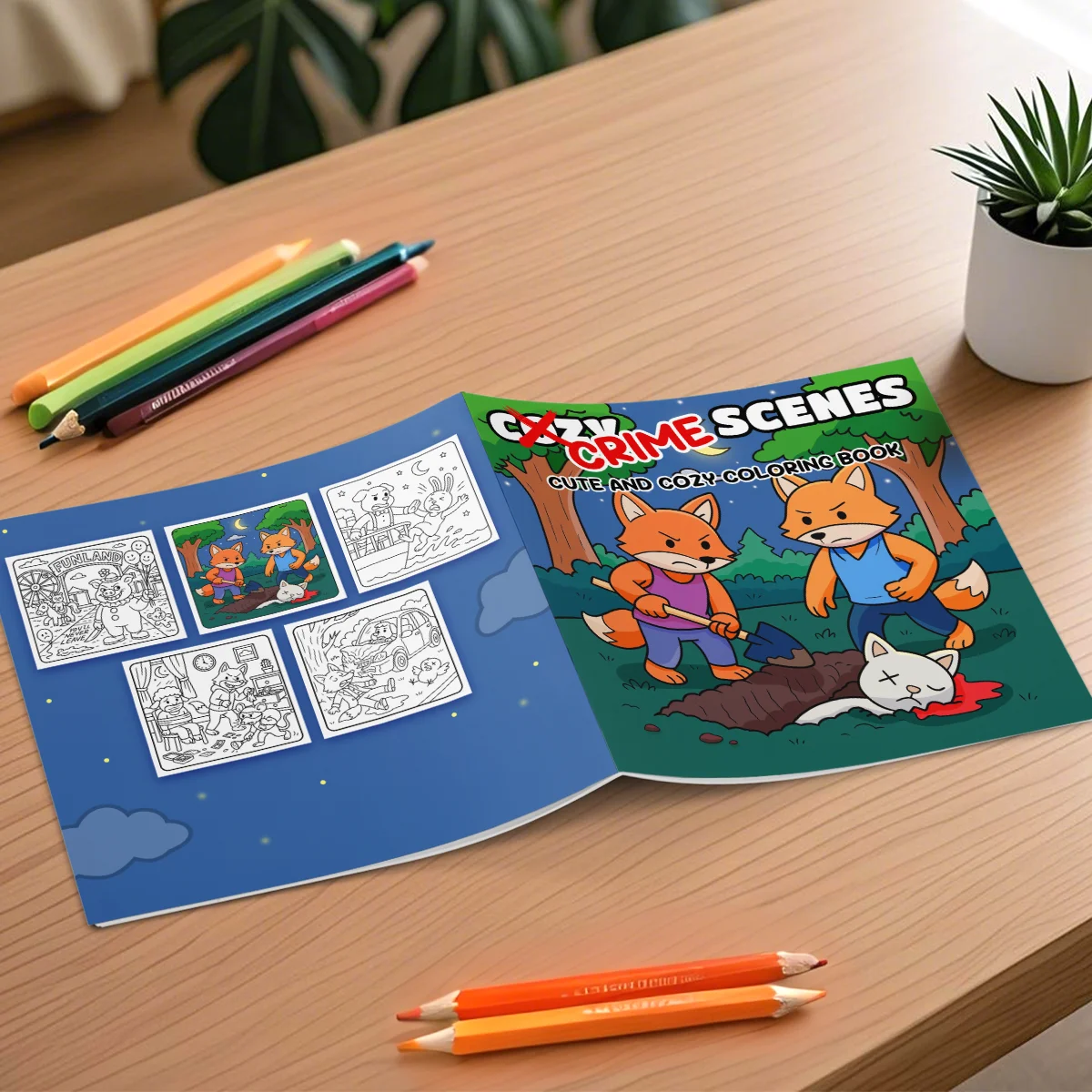 CRIME SCENES CUTE AND COZY Coloring Book 24Page Drawing Children Adult Picture Book Adorable Creepy Creatures for Halloween Gift