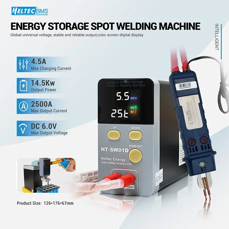 Heltec HT-SW01D Capacitor Energy Storage Spot Welder 12KW Peak 2500A Portable 18650 Lithium Battery DIY Nickel Strip Welding Machine Max 0.3mm Pure Nickel LED Display