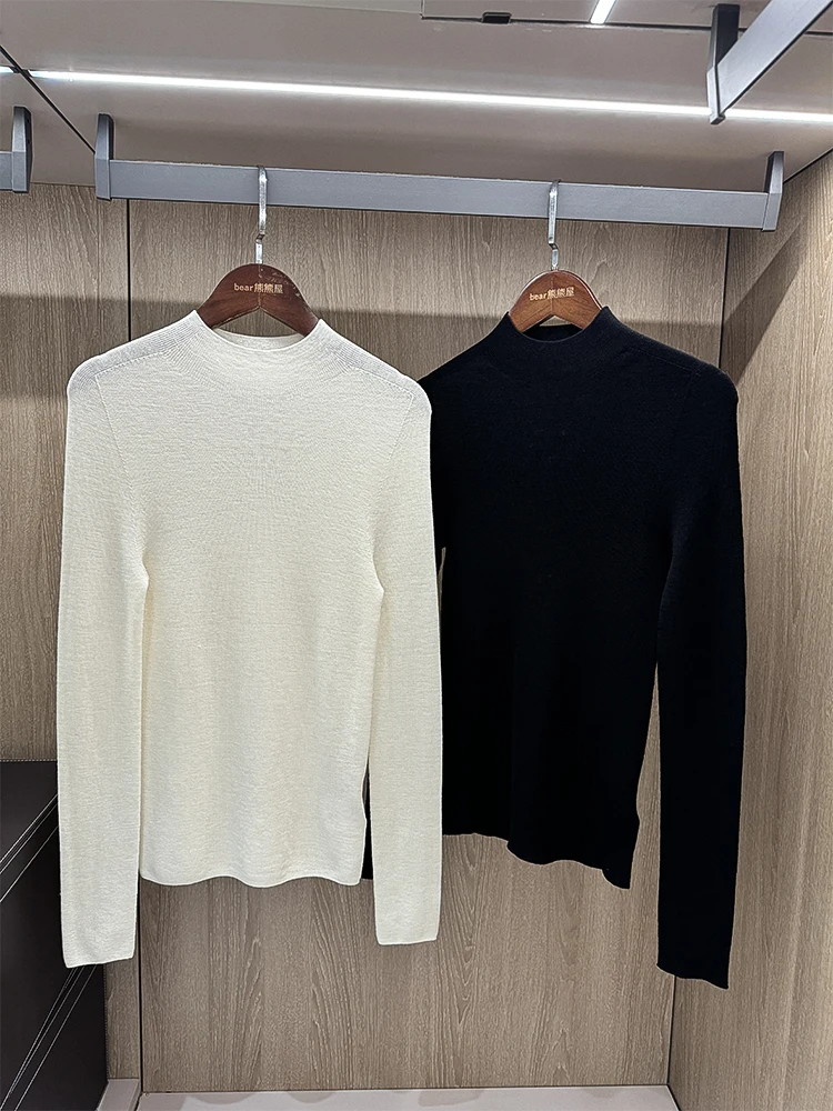 

Вязаный свитер Bear House из 100% шерсти с контрастными вставками, однотонный, готовый к ношению, двухцветный, повседневный, приталенный крой