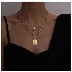 Titanium With 18K Gold Geo Chained Statement Necklace Women  Jewelry Designer T Show Runway Gown Rare INS Japan Korean Fashion
