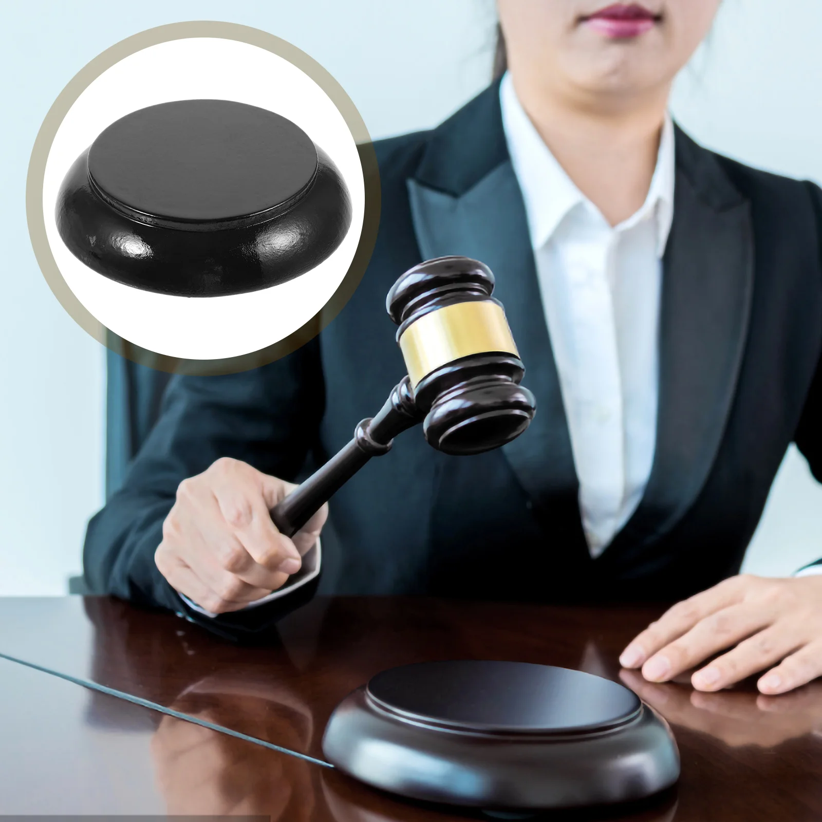 Auction Hammer Court Accessory Round Base Gavel Sound Block for Judge Holder Wood Wooden Child Hammers