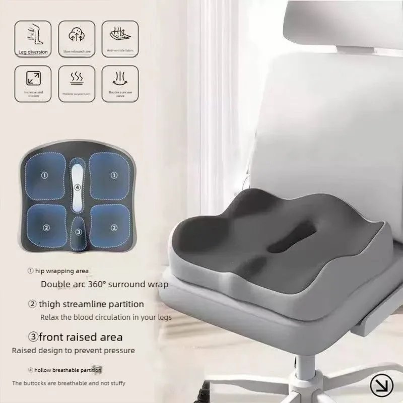 Almofada de assento ortopédica antiderrapante de espuma viscoelástica que alivia a dor no cóccix, ciática e nas costas, oferece conforto para cadeira de escritório e assento de carro.