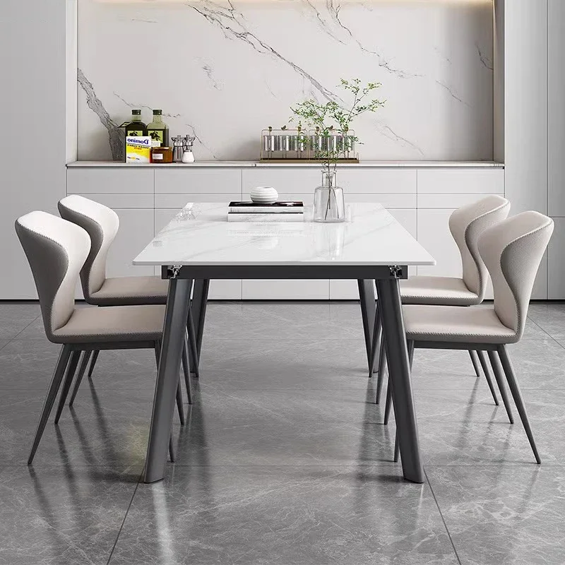 Retractable folding rock slab dining table and chair combination household small apartment rectangular dining table
