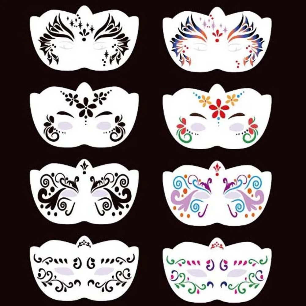 Múltiplos Padrão Oco Reutilizável Face Paint Templates, Stencils, Body Art, Fácil Uso, Decorativo, DIY, Ferramentas de Maquiagem para Crianças