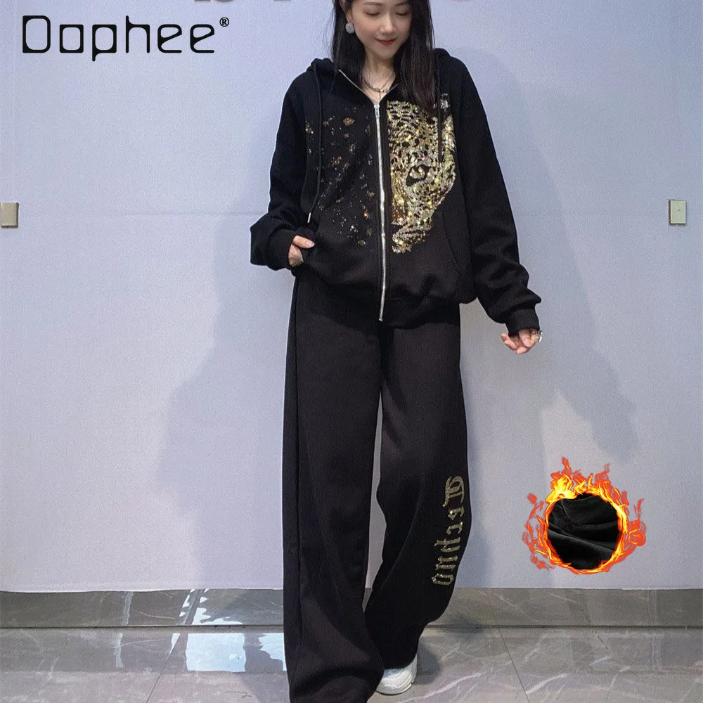 

Спортивная одежда, модный брендовый кардиган, комплект свитшотов с капюшоном для женщин, зимняя утолщенная куртка на молнии на флисовой подкладке, комплекты из двух предметов