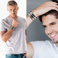 3Pcs/Set Fashion Street Hip Hop Leather Studded Cuff Bracelets Multiple Wristbands Bangle  Acceossries for 80s Punk Rock Concert Outfit - Image 6