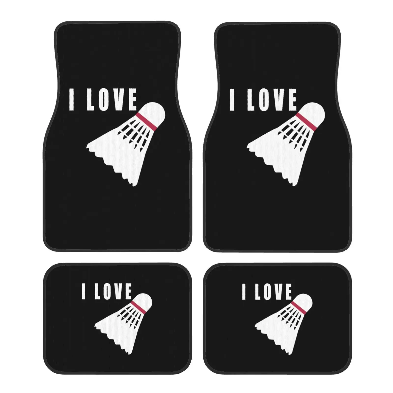 

Автомобильные коврики I Love Badminton из 4-х предметов, противоскользящие передние и задние коврики для ног, универсальные автомобильные аксессуары для внедорожника, фургона, грузовика