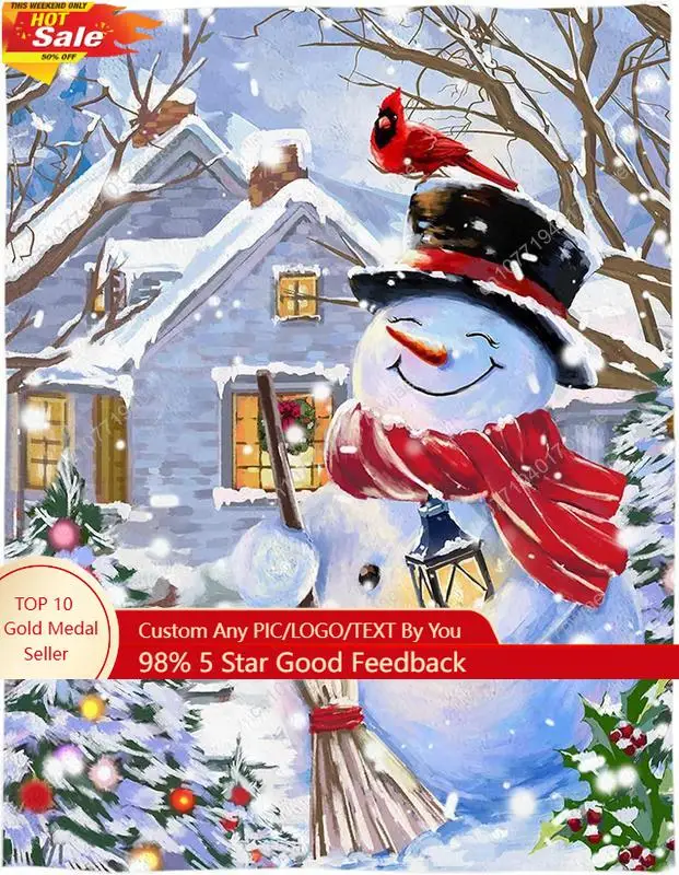 

Ultra Soft Flannel Fleece Bed Blanket Happy Snowman and Cardinalis Winter Holiday Merry Christmas Throw Blanket Custom blankets