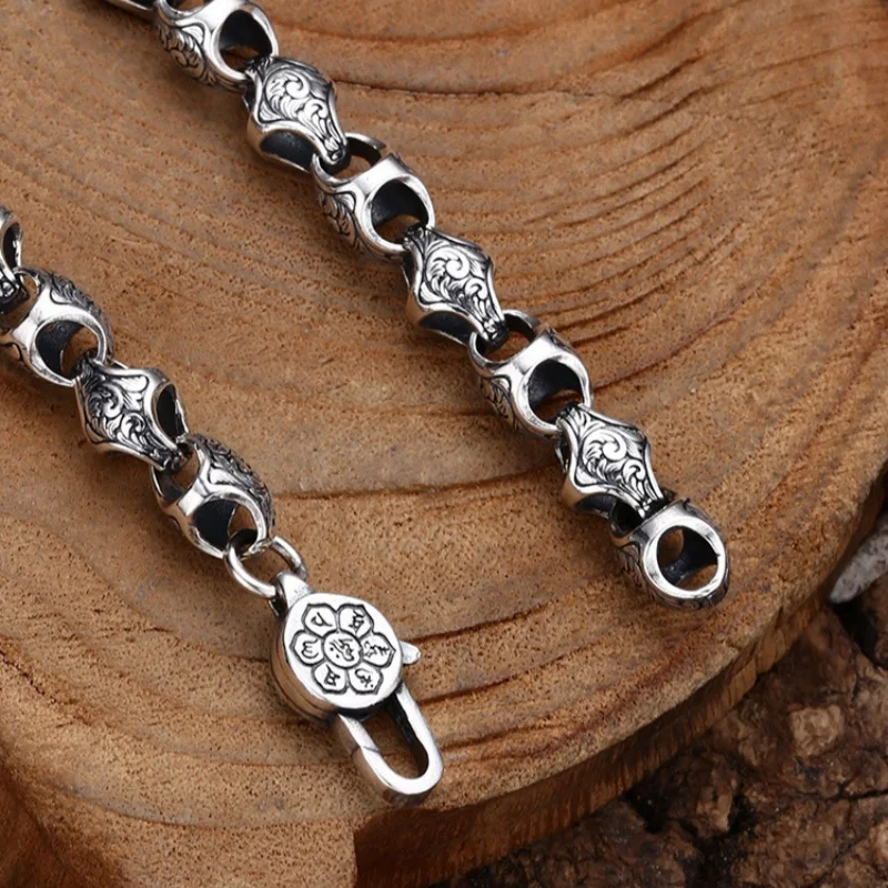 BOCAI S925 فضة أساور للنساء الرجال الرجعية الأبدية الروطان Vajra مدقة الخيزران سلسلة الإسورة المجوهرات بالجملة