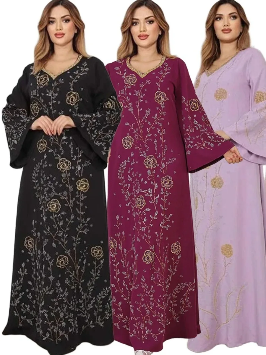 

Eid Muslim dress women Abaya diamond elegant Long Dresses Vestidos Largos Party caftan Jalabiya Ramadan dubai Arab long Robe