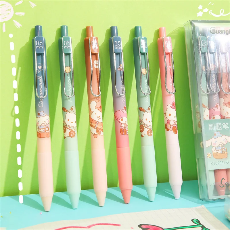 

24pcs/lot Sanrio Melody Cinnamoroll Pochacco Press Gel Pens For Writng Cute 0.5mm Black Ink Neutral Pen Office School Supplies