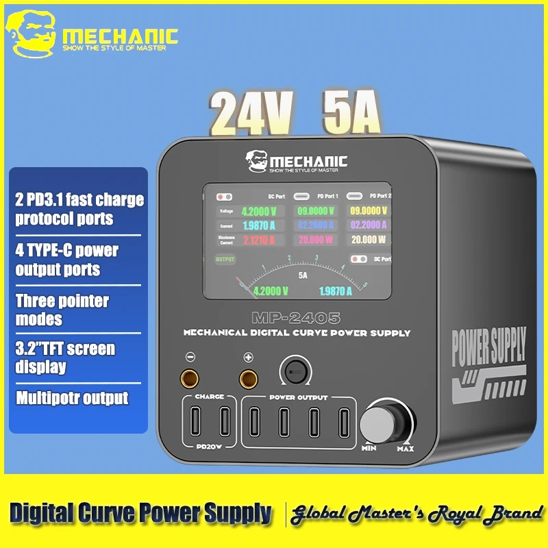 

【MECHANIC】 MP-2405 Digital Power Supply 24V5A Multi-Port Voltage Current Detector 3.2" Display 3 Mech Modes Overload Protection