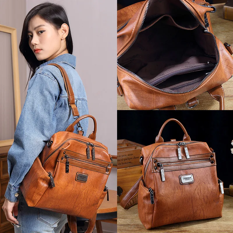 Retro Women Backpacks Fashion Girl's School Bags Leather Female Travel Bags Ladies Shoulder Bags