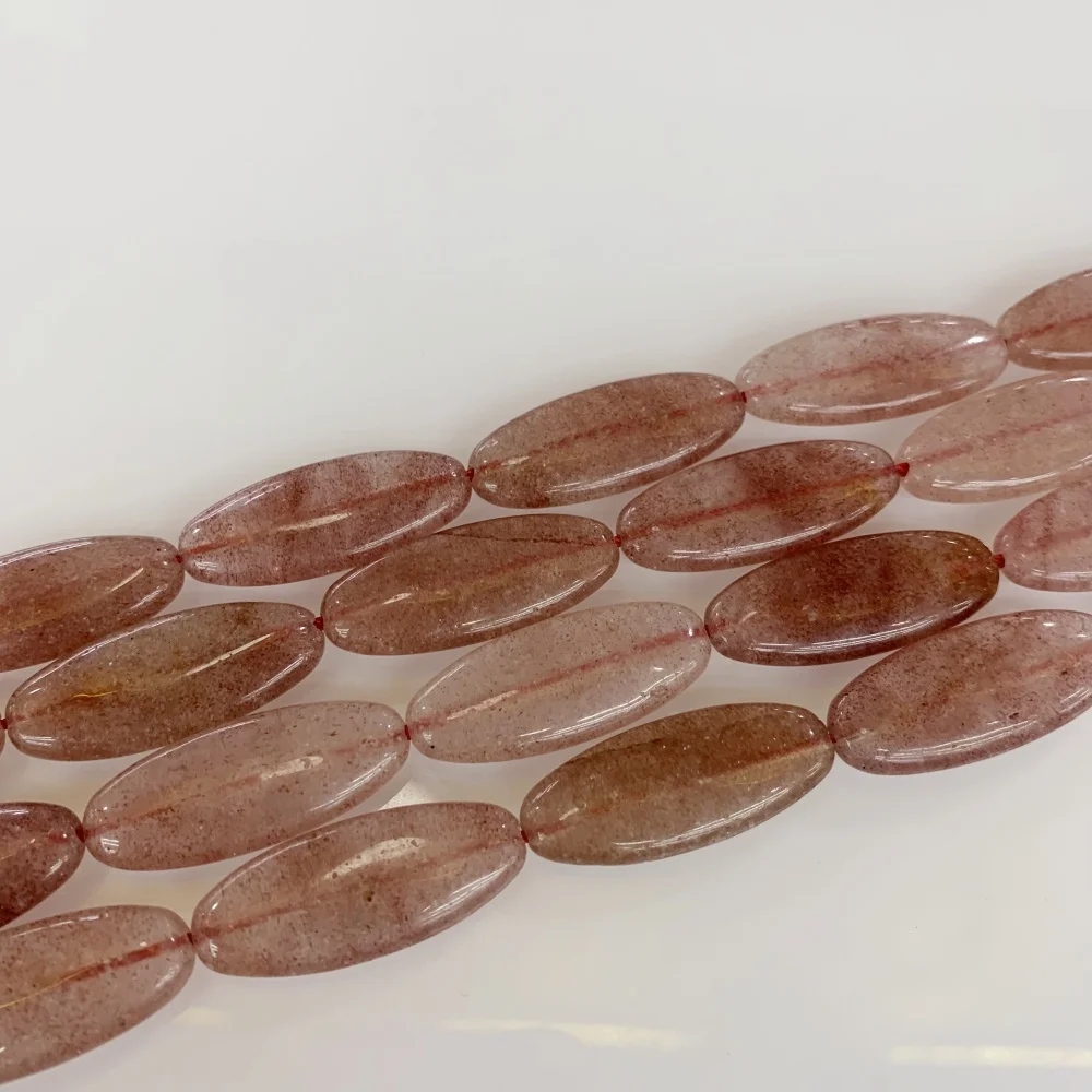 Natural Gem Stone 12x30mm Strawberry Quartz  Egg  Shape Stone Oval Flat Slice Loose For Jewelry Making DIY Necklace Bracelet 15'