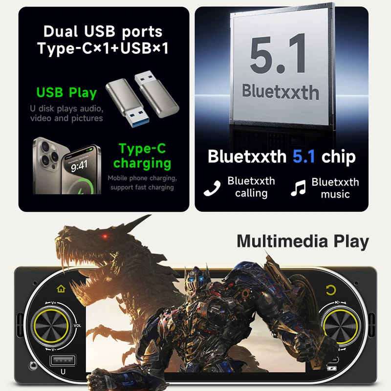 PHYEE 1 Din راديو Carplay اللاسلكي للسيارة Andorid، نظام ملاحة GPS، بلوتوث، Android-Auto، Wifi، FM RDS، شاشة لمس 5 بوصة، B5006 #3