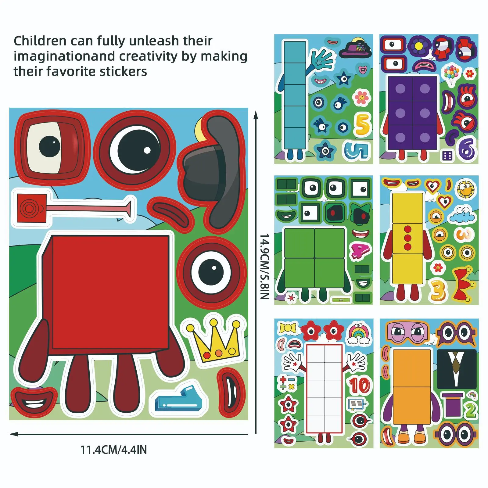 8/16/24 SHEETS Digital Building Blocks Cute Puzzle Stickers Cartoon Building Blocks Children Stationery Decor DIY Face Stickers