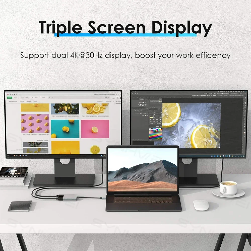2 منفذ USB C Hub إلى مقسم HDMI مزدوج 4K 60HZ شاشة مزدوجة توسيع نوع C محطة إرساء لأجهزة الكمبيوتر المحمول Macbook والهاتف المحمول والكمبيوتر #3