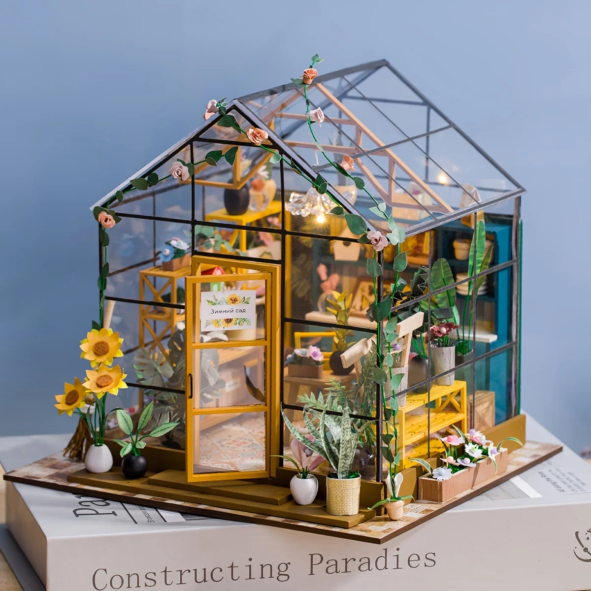 Mini kit per casa delle bambole fatta a mano fai-da-te del negozio di fiori, kit mini casa costruita per adulti con puzzle in legno 3D adatto per la famiglia e gli amici