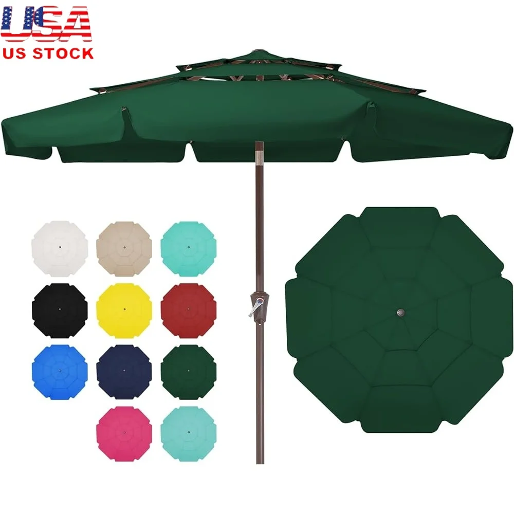 

3-х уровневый 9-футовый зонт для патио, уличный рыночный зонт, водонепроницаемый, устойчивый к ультрафиолетовому излучению, регулируемый ветрозащитный козырек для садового бассейна, 8 ребер, вентиляционное отверстие