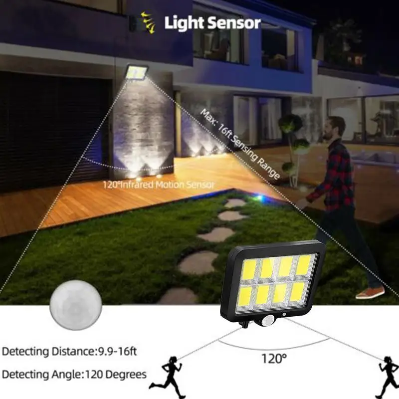 Farola alimentada por energía Solar impermeable para exteriores, luces de calle solares de 300LM, luz de inundación de seguridad, decoración de jardín