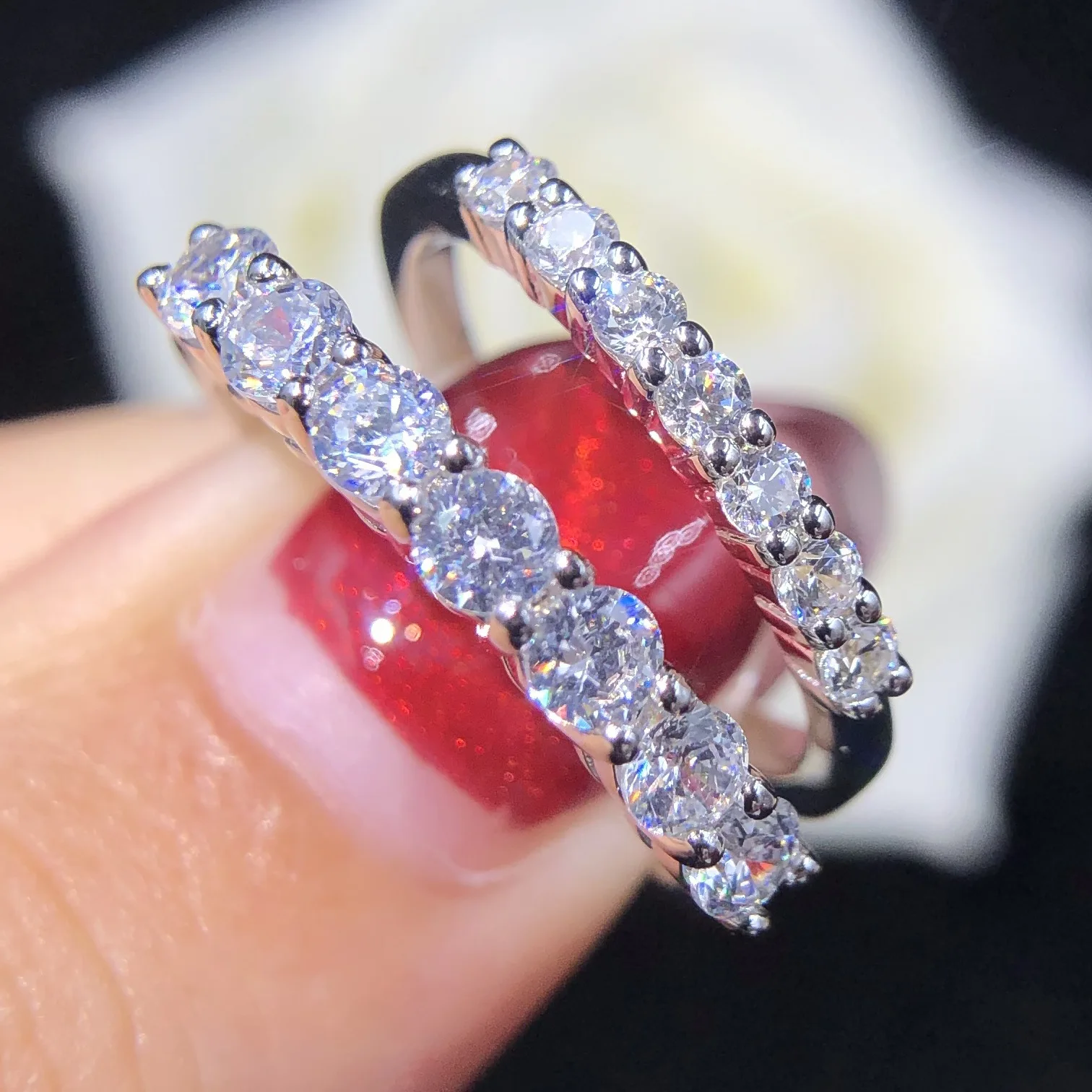 

Platinum PT950 morganite cluster ring for women, single band, simple tail ring for multiple wearings