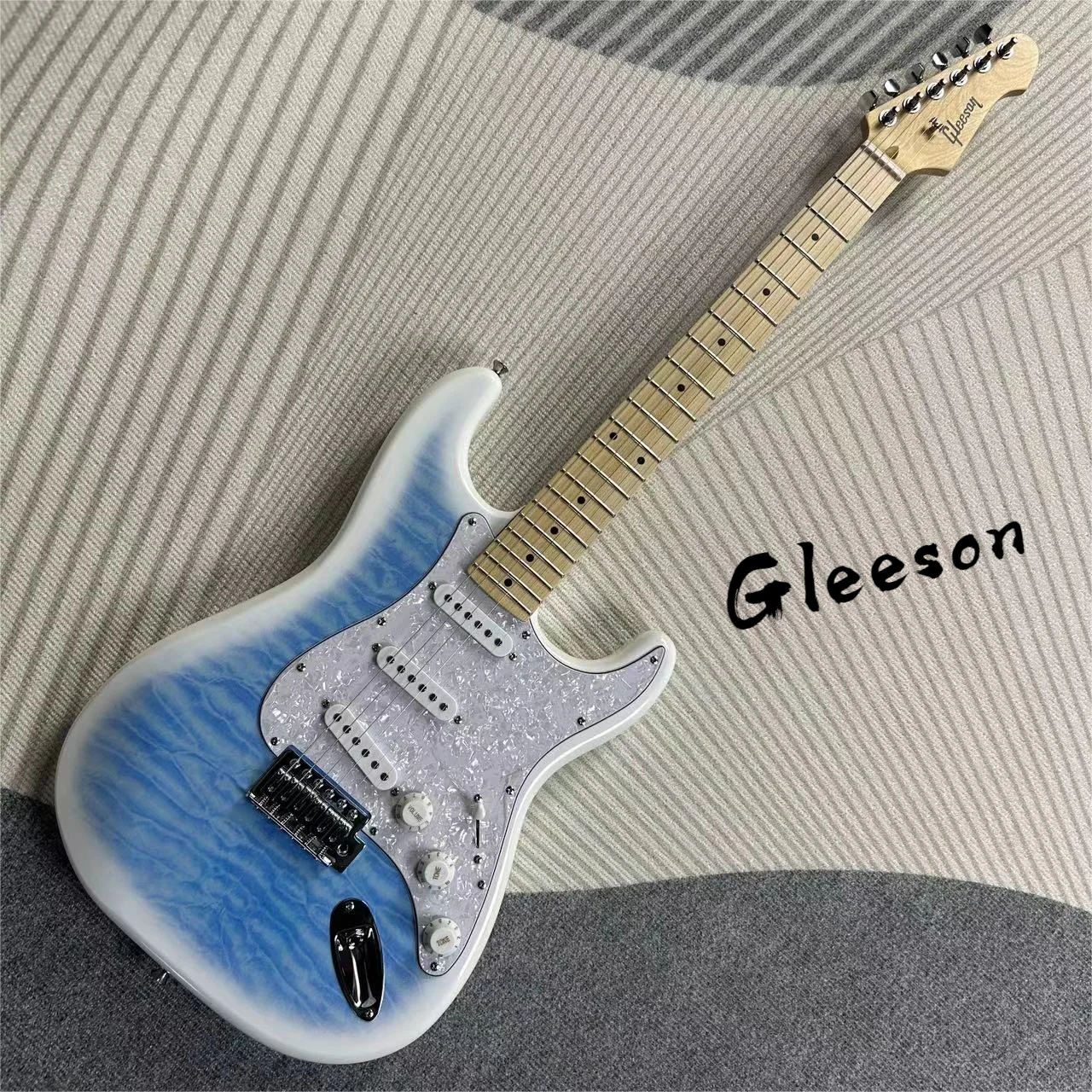

Gleeson Brand Strat Electric Guitars White Circle Blue Cloud Model Matte Finish Neck