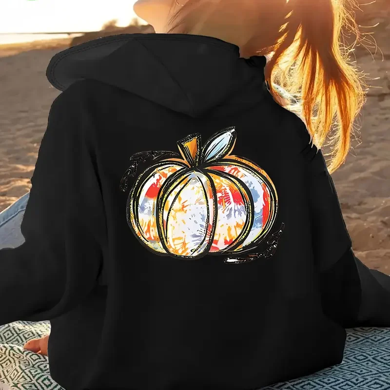 

Womens Pumpkin Hoodie Long Sleeve Hooded Sweatshirt Thanksgiving Graphic Cozy Pullover Daily Wear Fall Winter Season Streetwear