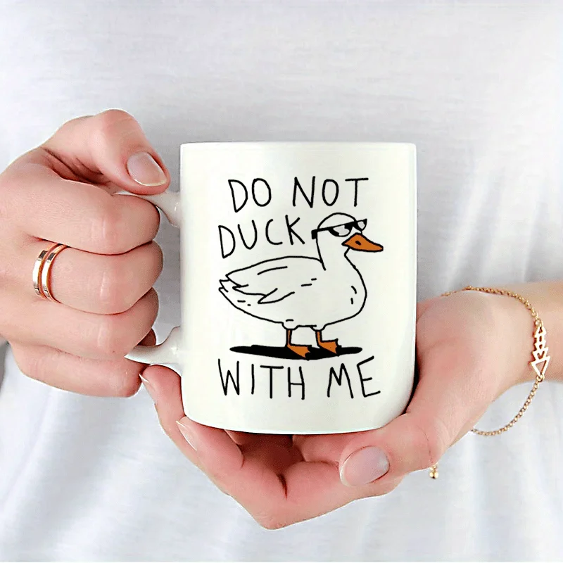 Duck Coffee Mug - Funny Coffee Mugs Adult Humor, Double-Sided Print Ceramic Coffee Cups as Pun Mug & Duck Mug, Novelty