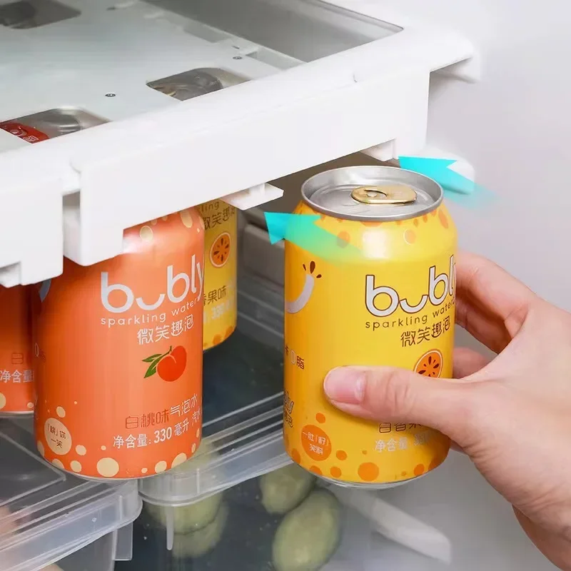 

Refrigerator Drink Can Storage Sparkling Water Beer Beverage Can Dispenser Double-row Holder Soda Can Container Fridge Organizer