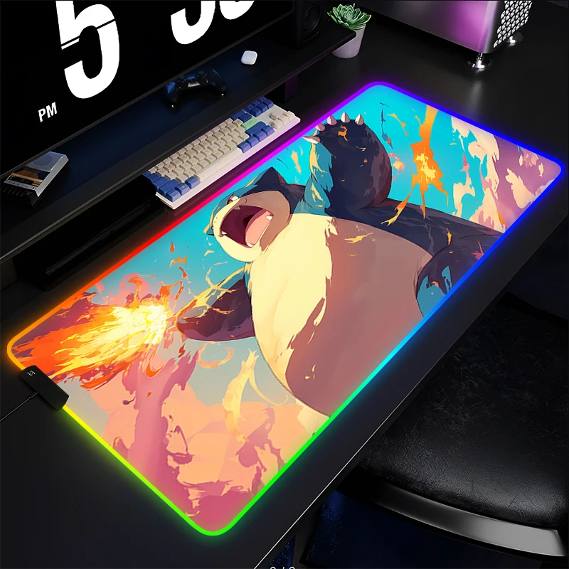

LED Rubber Mouse Pad HD Print P-Pokemon Snorlax Large Gamer Keyboard RGB Desk Mouse Mat Carpet Backlight Gaming Notbook Mousepad