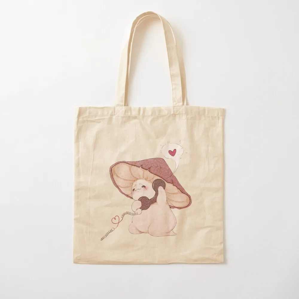 Miss You - فطر لطيف على الهاتف، حقيبة قماشية، حقيبة صديقة للبيئة، حقيبة يد للمتسوقين للسيدات #2