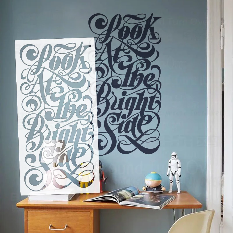 59cm - 98cm Stencil Wall For Painting Custom Template To Paint Calligraphy Typography Quote Look At The Bright Side S644