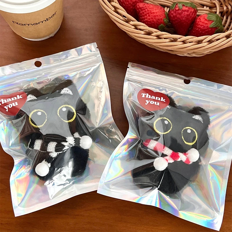 Cute Black Cat Squeaky Plush Doll Keychain Soft Stuffed Kitten Doll Keyring Lovely School Bag Pendant Decoration Couple Gifts