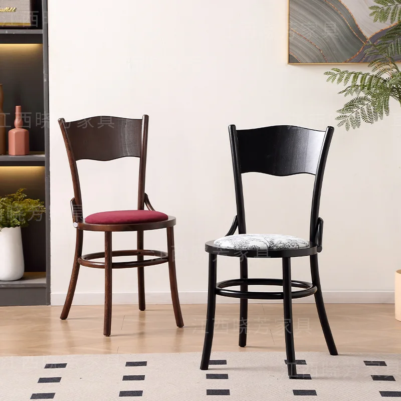 Solid Wood Rattan Dining Chair with Curved Backrest,Handwoven Vintage Style Stackable Chair for Kitchen,Restaurant, Balcony Cafe