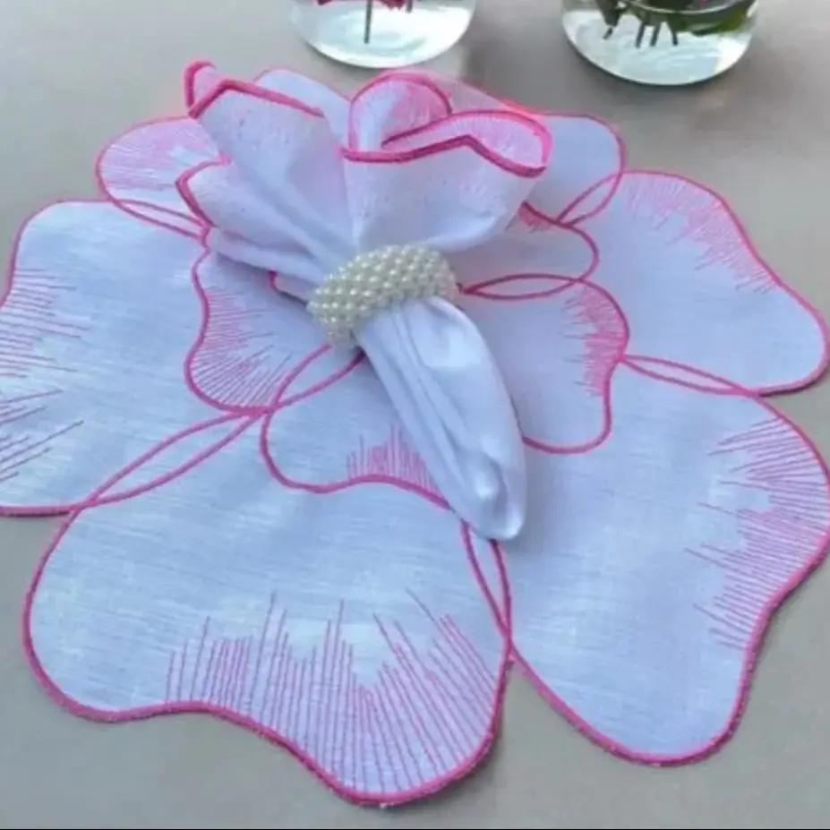 Custom Embroidery Lace Placemats Washable Reusable Independent Napkins for Home Dining Restaurant Holiday Wedding Party