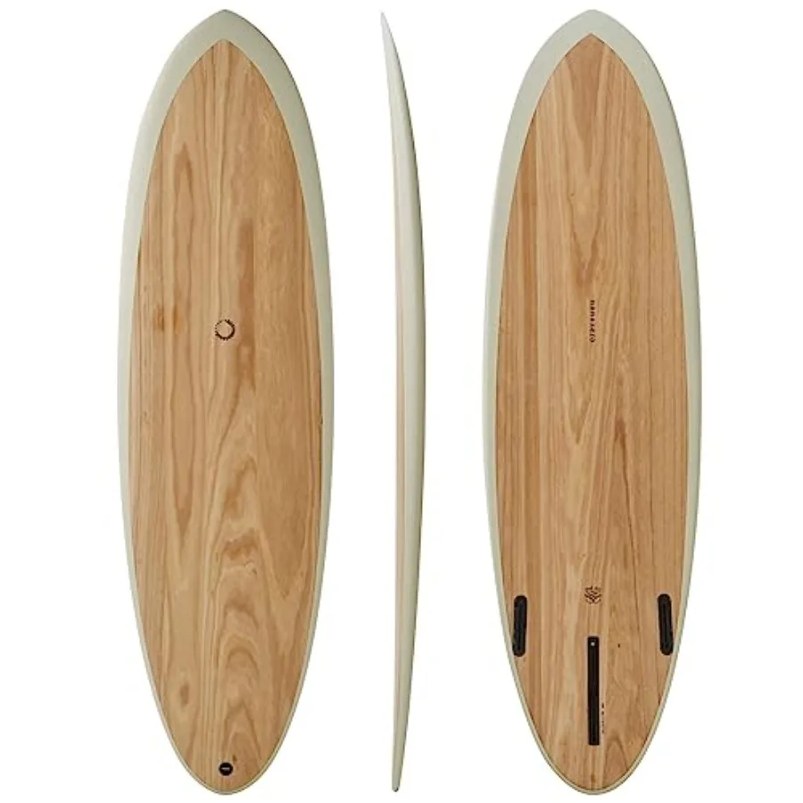 

Wood Skin Surfboard Mid Length MID01 for beach and wave riding, bamboo composite material, natural wood tone, ultra-lightweight